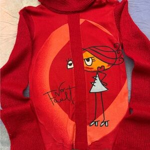 Women’s Red Graphic Turtleneck Sweater